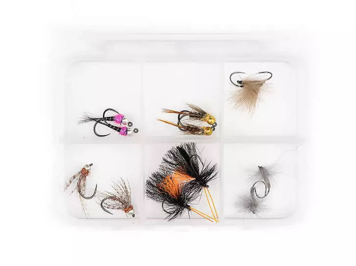 Flies selection hotfly TROUT ESSENTIAL BL - 12 barbless flies with box