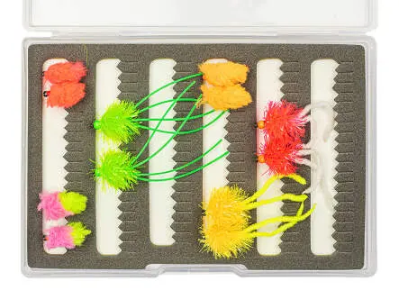 Flies selection hotfly LAKE ESSENTIAL V2 - 12 barbless flies with box
