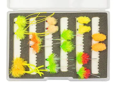 Flies selection hotfly LAKE PLUS V2 - 18 barbless flies with box