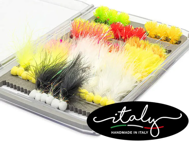 Flies selection hotfly LAKE EVOLUTION V3 - 36 barbless flies with box